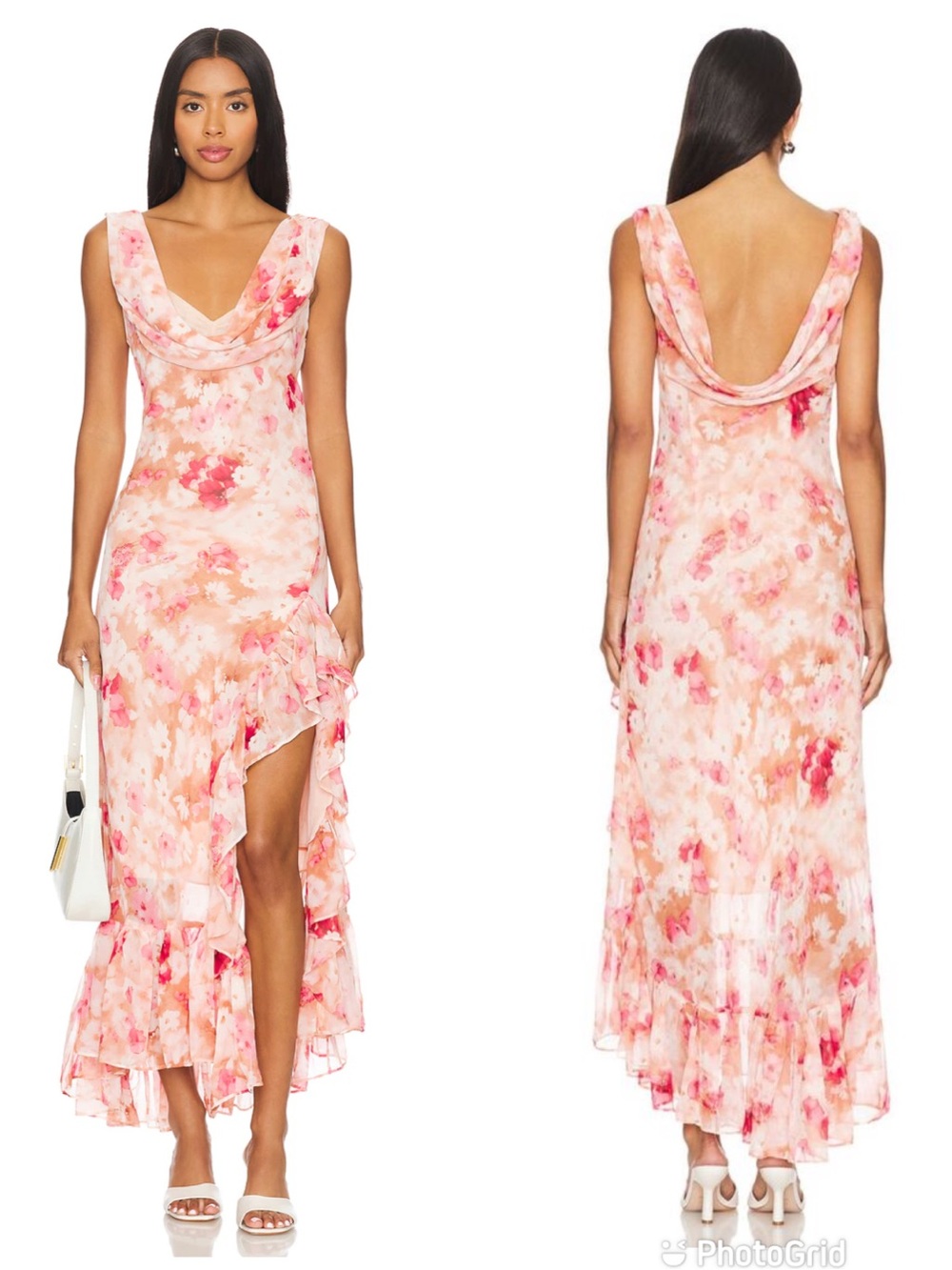 ASTR Cecilia Cowl Neck Maxi Dress XL Mauve Pink Floral Wedding Guest Revolve